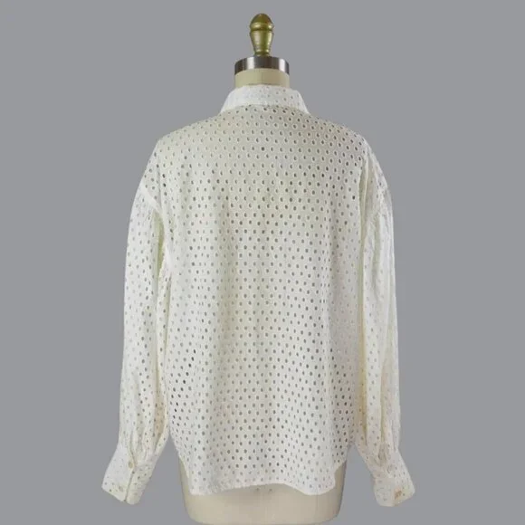 RHODE CIRCLE EYELET-EMBROIDERED BUTTON UP CREAM TOP - Picture 4 of 7